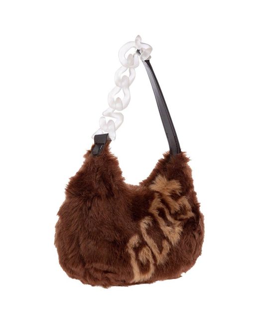 Gcds Brown Chain Linked Faux Fur Shoulder Bag