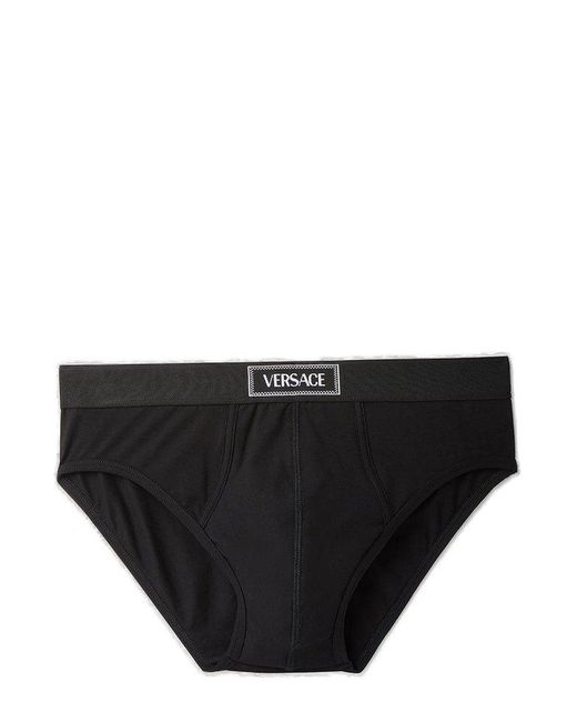 Versace Black 90s Logo-waistband Stretched Briefs for men
