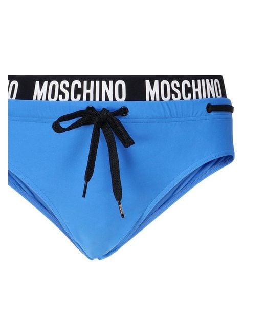 Moschino Blue Logo Waistband Drawstring Swim Briefs for men