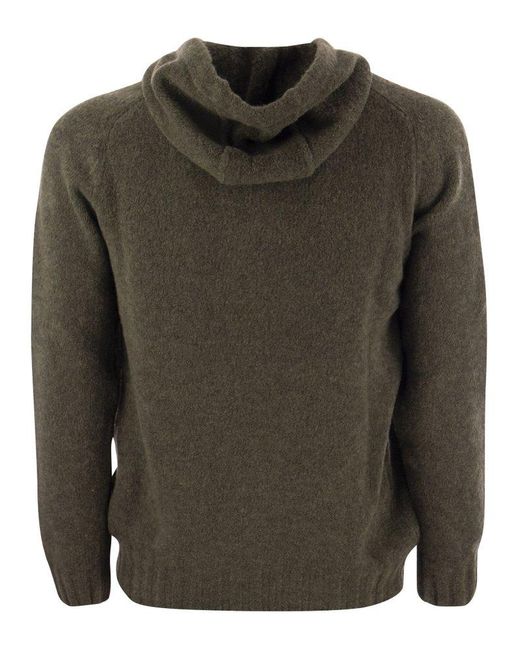 Tagliatore Green Wool Pullover With Hood for men