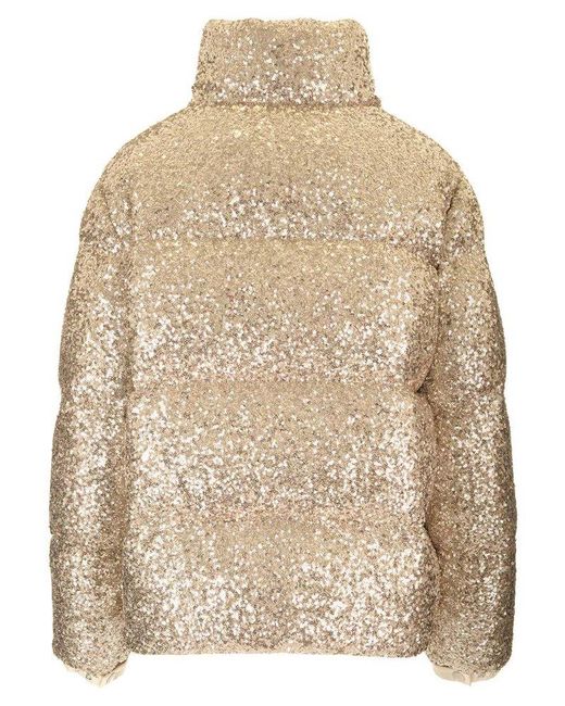 Moncler White Sequinned Zip-Up Puffer Jacket