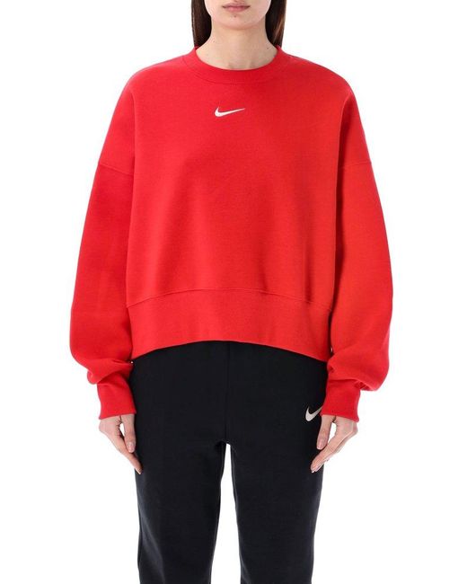 Nike Red Sportswear Phoenix Fleece Over-oversized Crew-neck Sweatshirt