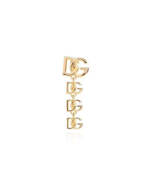 Dolce & Gabbana Metallic Logo-plaque Drop Earring
