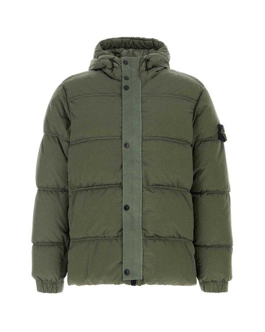 Stone Island Green Army Nylon Down Jacket for men