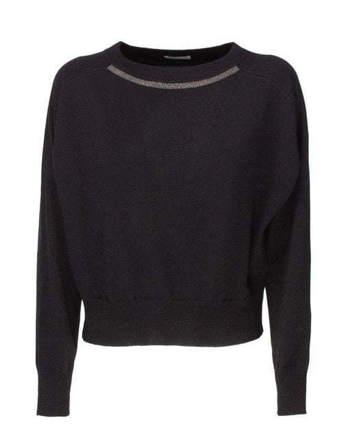 Brunello Cucinelli Black Smile Monile Embellished Jumper