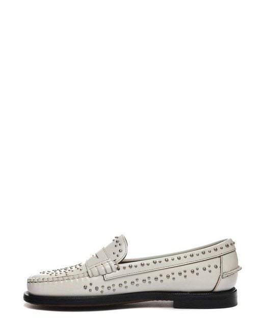 Sebago White Studded Loafer Flats