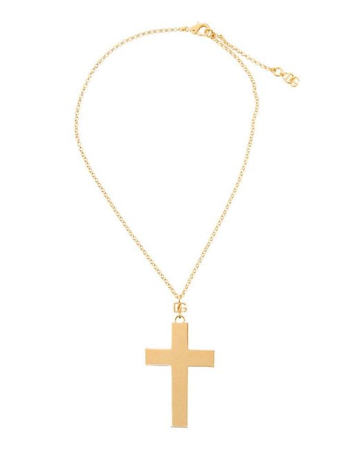 Dolce & Gabbana White Tone Necklace With Cross Pendant