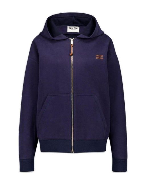 Miu Miu Blue Zip-Up Hooded Jacket