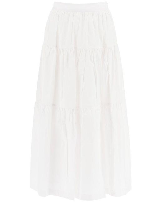 Staud White Flounced Midi Skirt