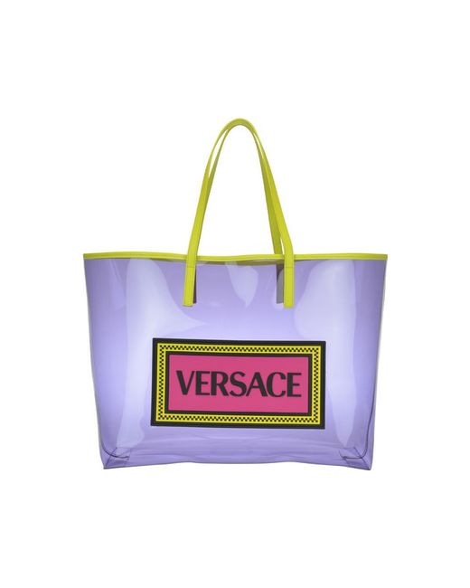 Versace Purple Pvc Logo Shopper Tote