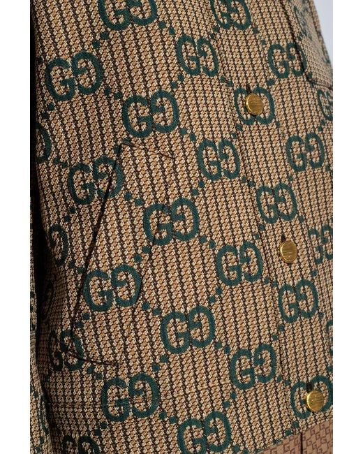 Gucci Brown Monogram-pattern Collar Wool Jacket