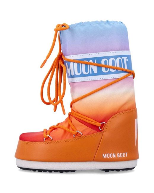 Moon Boot Orange Icon Logo Printed Padded Boots