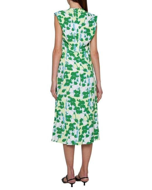 Diane von Furstenberg Green All-over Patterned V-neck Dress