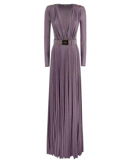 Elisabetta Franchi Purple Red Carpet Dress In Lurex Jersey