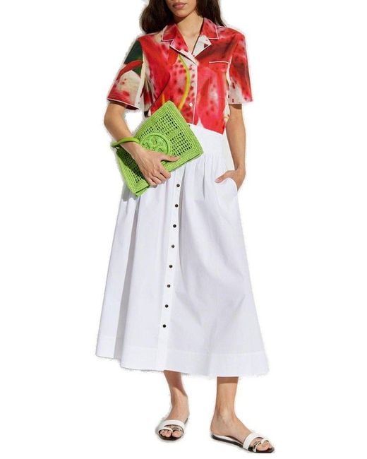 Tory Burch Red Flower Printed Short Sleeved Shirt