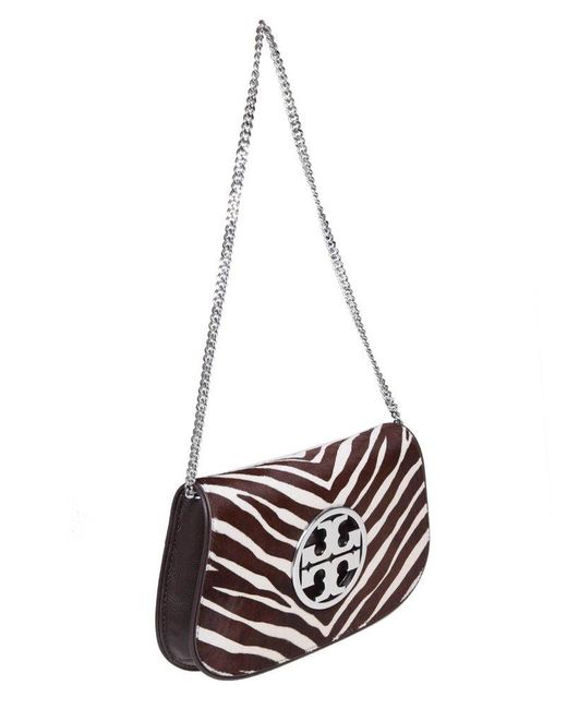 Tory Burch White Reva Clutch In Zebra Print Pony