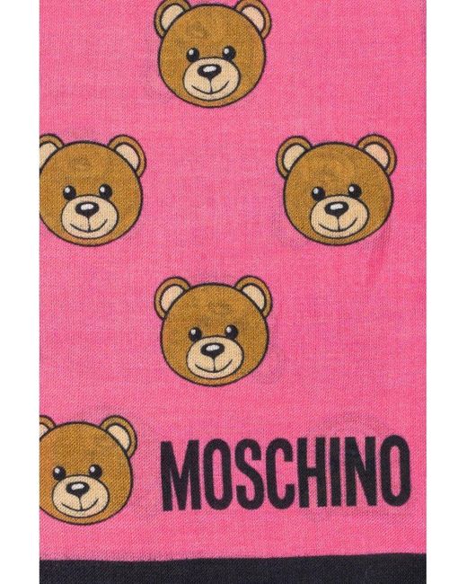 Moschino Pink Scarf With Teddy Bear Motif,