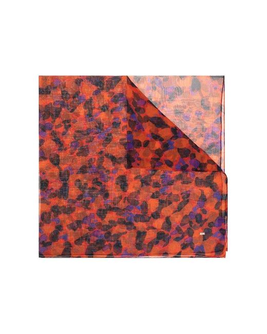Saint Laurent Red Silk Shawl With Floral Motif,