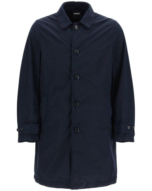 Aspesi Blue Mid-length Single Breasted Coat for men