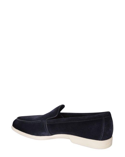 Santoni Blue Round Toe Slip-On Loafers for men