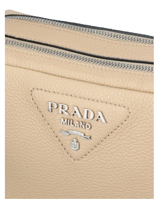 Prada Natural Logo Plaque Zipped Crossbody Bag