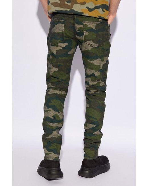 Balmain Green Camouflage Print Jeans By for men