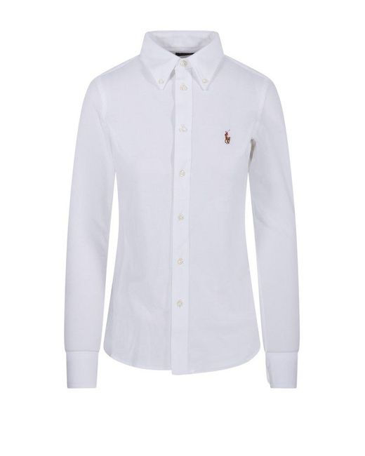 Polo Ralph Lauren White Logo Embroidered Buttoned Shirt
