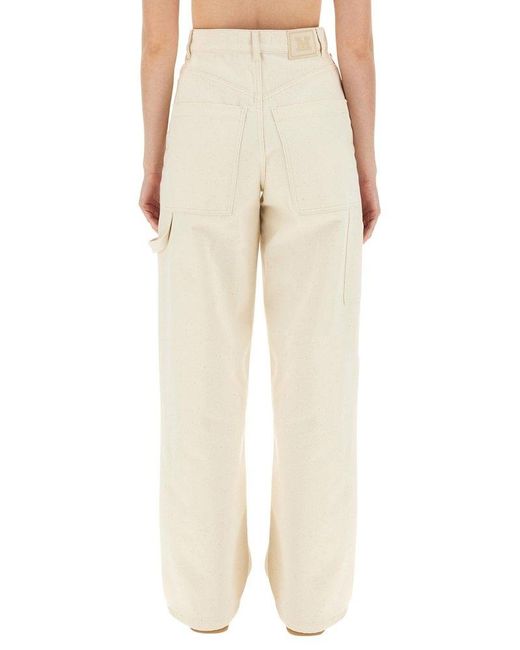Max Mara Logo Patch Wide-leg Jeans in Natural | Lyst