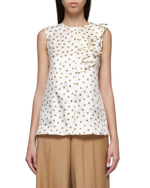 Max Mara White Pegli Polka Dot Print Silk Top