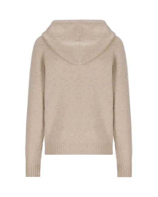 Max Mara Logo Embellished Knit Hoodie in Natural | Lyst