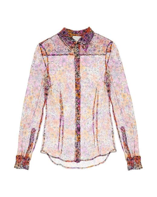 Dries Van Noten Pink 'Cloudy' Silk Chiffon Shirt