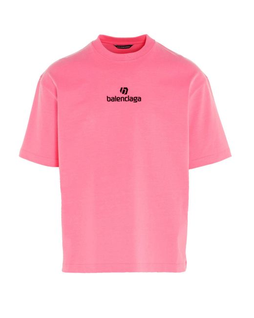 Balenciaga Pink Sponsor Logo T-shirt for men
