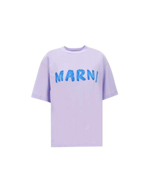 Marni Purple Logo Printed Crewneck T-shirt
