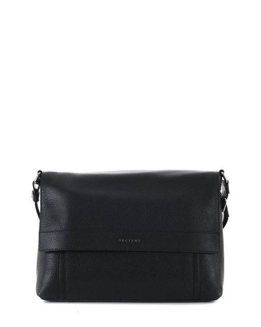 Orciani Black Logo Lettering Messenger Bag for men