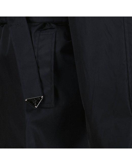 Prada Black Re-nylon Double Breasted Belted Waist Raincoat