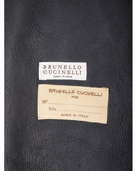Brunello Cucinelli Blue Shearling Coat Coats