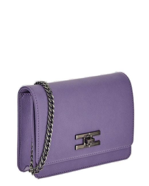 Elisabetta Franchi Purple Logoed Turn-lock Shoulder Bag