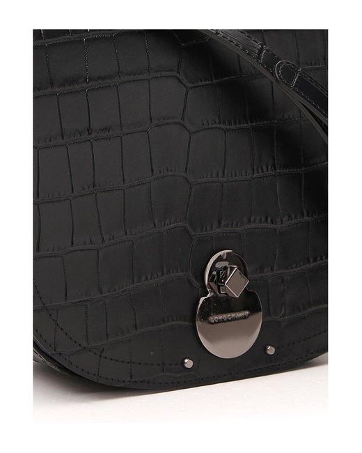Longchamp Black Embossed Front Flap Crossbody Bag