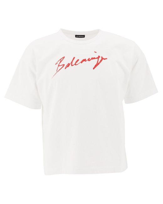 Balenciaga Cotton Signature Logo T-shirt in White for Men - Lyst