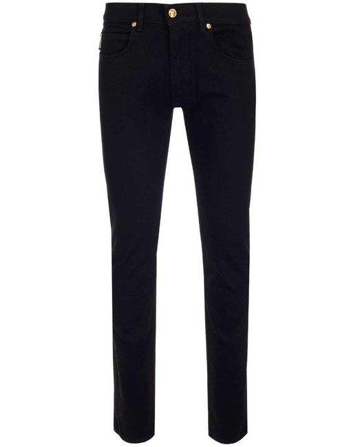 Versace Denim Logo Plaque Straight-leg Jeans in Black (Blue) for Men | Lyst