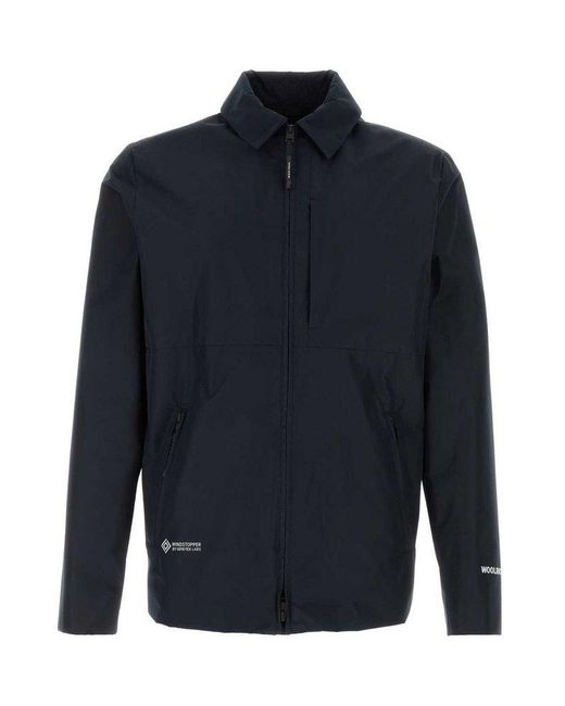 Woolrich Blue Logo Printed Zip-Up Jacket for men