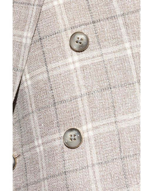 Etro White Double-Breasted Checked Blazer for men