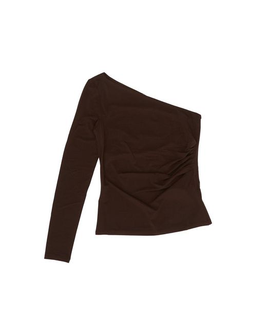Max Mara Brown One-Shoulder Gathered Top
