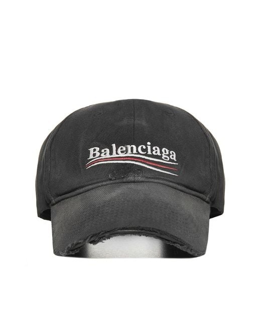 Balenciaga Black Political Campaign Destroyed Cotton Logo Cap for men