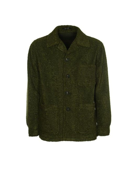 Tagliatore Green Spread-collared Buttoned Shirt Jacket for men