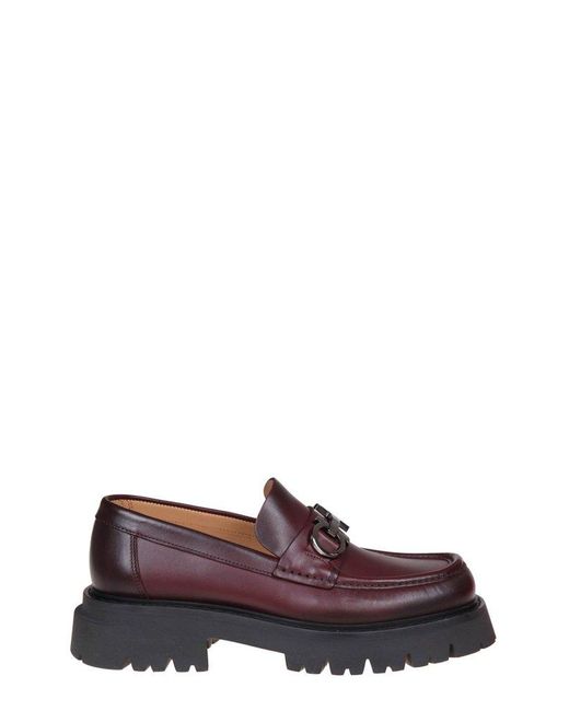 Ferragamo Red Florian Leather Loafers With Gancini Buckle for men