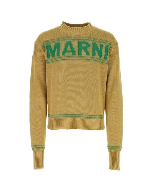 Marni Green Logo Intarsia Knitted Jumper for men