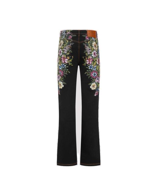 Etro Black Floral-jacquard Mid-rise Tapered Jeans
