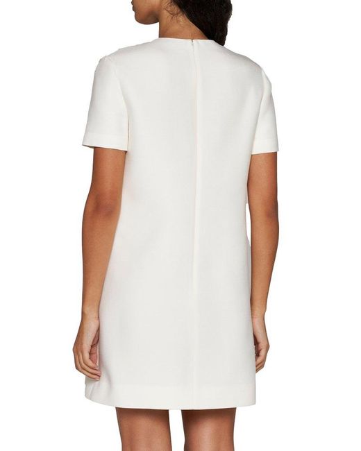 Valentino White Crepe Couture Bow Detailed Short-sleeved Dress