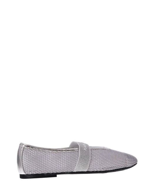 Karl Lagerfeld White Logo Strap Slip-On Flat Shoes